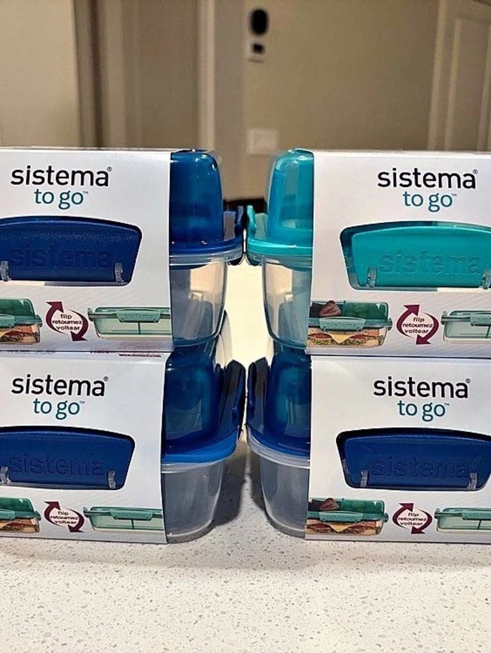 New Sistema To Go Lunch Stack Square  Lunch  Box Bundle of 4 - 3 Blue & 1 Turquo